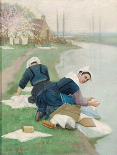 Lionel Walden Women Washing Laundry on a River Bank